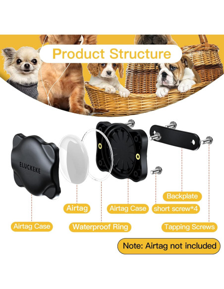 Soporte para Apple AirTag ELUCKEKE con Collar Ajustable 35.8-54.9cm Soporte para Apple AirTag ELUCKEKE con Collar Ajustable 35.8-54.9cm