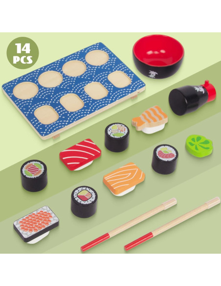 Juego de Comida de Sushi de Madera WoodenEdu para Niños 3+ Juego de Comida de Sushi de Madera WoodenEdu para Niños 3+