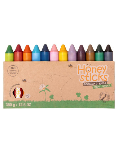 Crayones Jumbo Honeysticks 12 Pzas No Tóxicos 100% Cera Abejas
