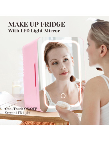 Refrigerador Mini Wdemna 6L Rosa con Espejo LED y Calentador