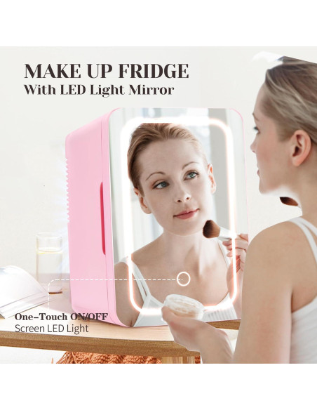 Refrigerador Mini Wdemna 6L Rosa con Espejo LED y Calentador Refrigerador Mini Wdemna 6L Rosa con Espejo LED y Calentador