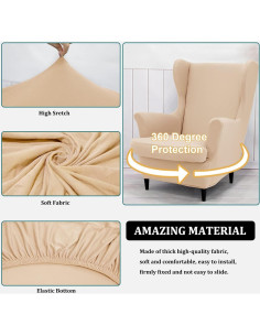 Funda de Sillón Wingback NILUOH 2 Piezas Beige Elástica 2