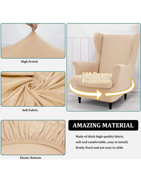 Funda de Sillón Wingback NILUOH 2 Piezas Beige Elástica Funda de Sillón Wingback NILUOH 2 Piezas Beige Elástica