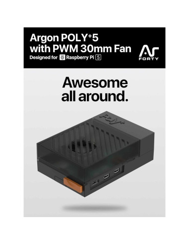 Caja ventilador ABS Argon Poly+ 5 para Raspberry Pi 5 Negro