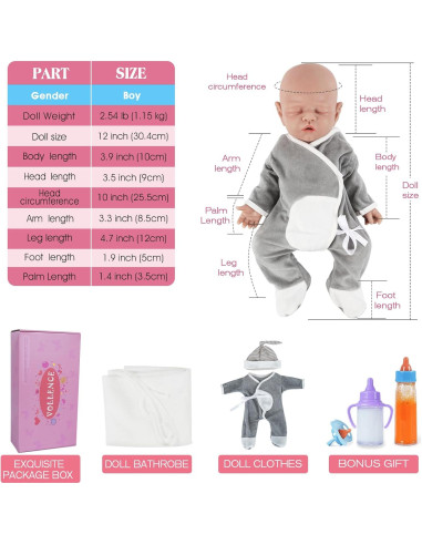 Muñeca de Silicona Vollence 30.48 cm Niño Cuerpo Completo