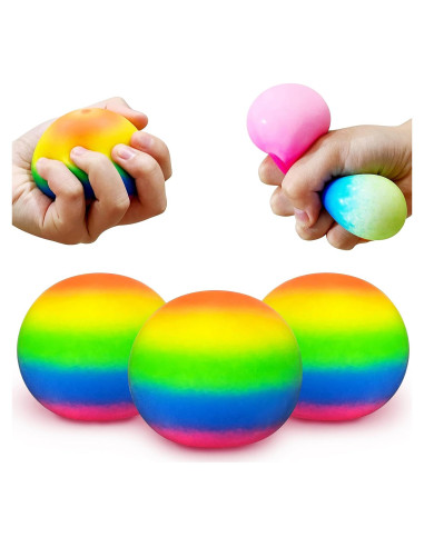 Juego de 3 Pelotas Antiestrés Arcoíris JIAHO 2.4" para Niños y Adultos