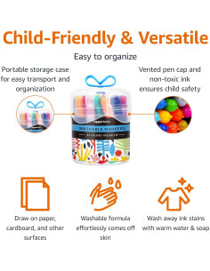 Marcadores Lavables Amazon Basics 24 Colores Punta Redonda 2