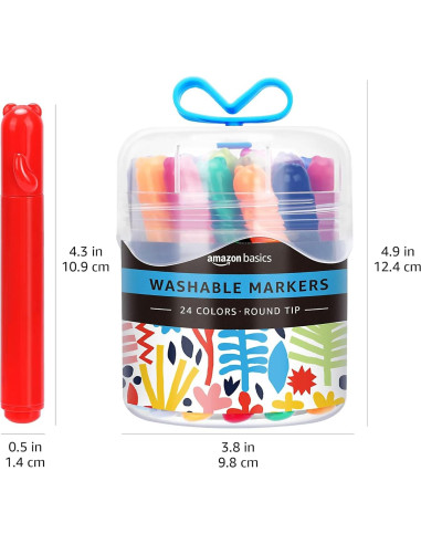 Marcadores Lavables Amazon Basics 24 Colores Punta Redonda