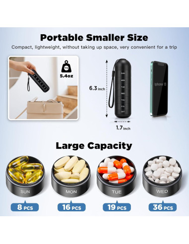 Organizador de Pastillas Zannaki Grande Impermeable 7 Compartimentos