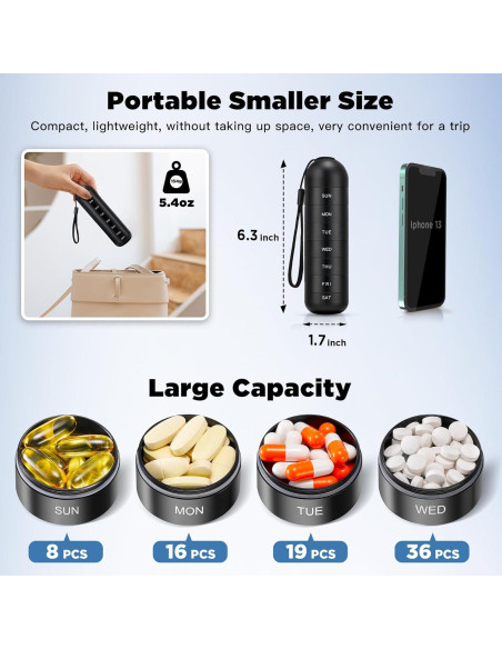 Organizador de Pastillas Zannaki Grande Impermeable 7 Compartimentos Organizador de Pastillas Zannaki Grande Impermeable 7 Compartimentos