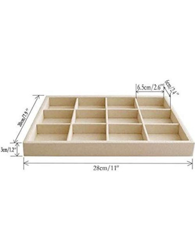 Bandeja de Joyería Svea Display de Terciopelo Beige 12 Rejillas