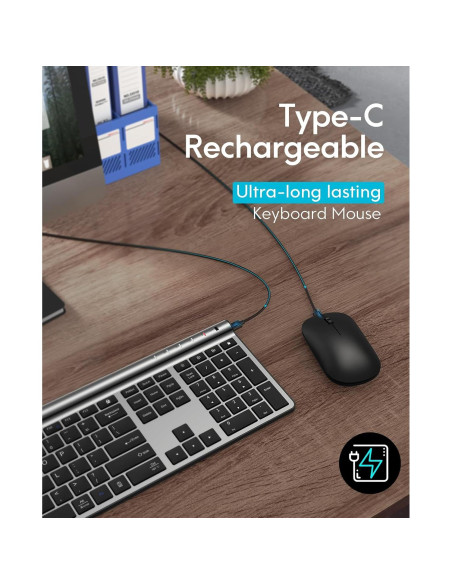 Combo Teclado y Ratón Inalámbrico CHESONA Recargable Negro Combo Teclado y Ratón Inalámbrico CHESONA Recargable Negro