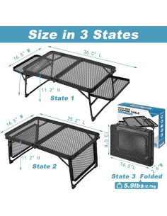 Mesa de Camping Plegable SKIKEN 91.44 cm con 2 Estantes 2
