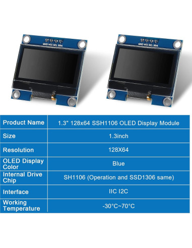 Módulo de Pantalla OLED 1.3" Coliao 128x64 IIC SSH1106 Azul