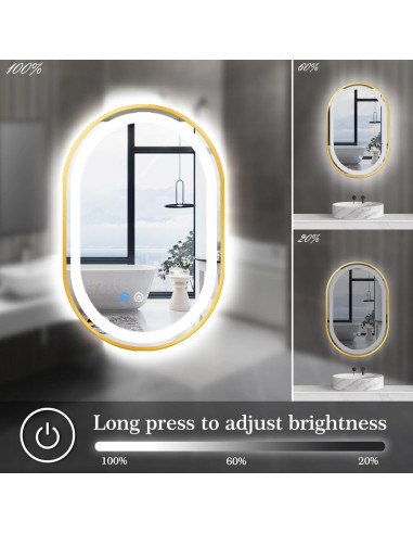 Espejo LED Ovalado TiliKuly 80 x 50 cm Dorado Regulable