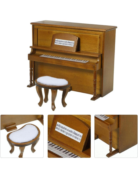 Piano Miniatura Vertical de Madera GANAZONO 1:12 con Taburete Piano Miniatura Vertical de Madera GANAZONO 1:12 con Taburete