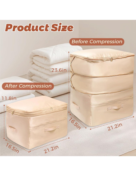 Organizador de Compresión SUNOHE X-Large Beige para Ropa de Cama Organizador de Compresión SUNOHE X-Large Beige para Ropa de Cama