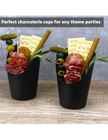 CAMKYDE 100 Tazas Desechables Negras 12oz para Papas Fritas