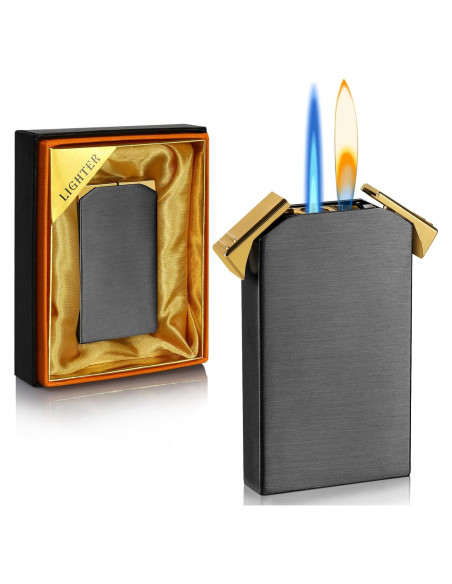 Encendedor Doble Llama Butano KANTION Negro Recargable Encendedor Doble Llama Butano KANTION Negro Recargable