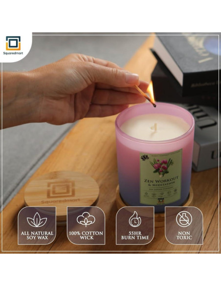 Velas Aromáticas de Soja Squaredmart - 55h de Quema, Zen Velas Aromáticas de Soja Squaredmart - 55h de Quema, Zen