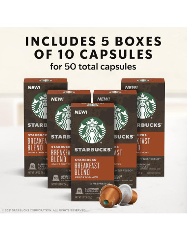 Cápsulas de Café Starbucks por Nespresso 50 Unidades Mezcla de Desayuno