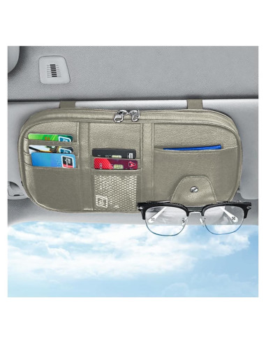 Organizador de Visera de Coche BELOMI Beige con Múltiples Bolsillos