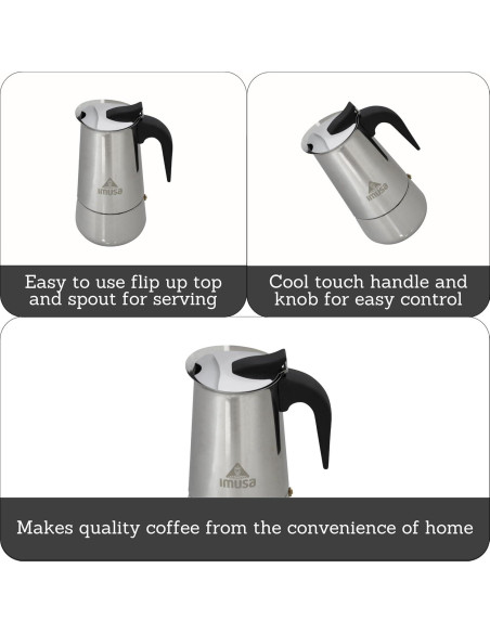 Cafetera Espresso IMUSA B120-22061M Acero Inoxidable 4 Tazas Cafetera Espresso IMUSA B120-22061M Acero Inoxidable 4 Tazas