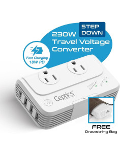 Convertidor de Voltaje Ceptics 200W 220V a 110V 6 USB 2