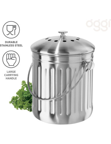 Bin de Compostaje OGGI 3.8L Acero Inoxidable con Filtro