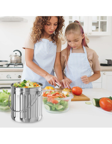 Bin de Compostaje OGGI 3.8L Acero Inoxidable con Filtro