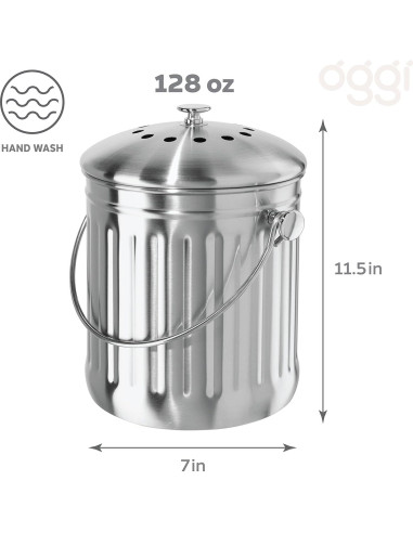 Bin de Compostaje OGGI 3.8L Acero Inoxidable con Filtro