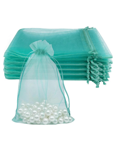 100 Bolsas de Organza Teal 10x15 cm con Cierre de Cuerda 100 Bolsas de Organza Teal 10x15 cm con Cierre de Cuerda