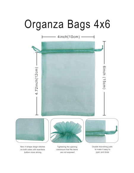 100 Bolsas de Organza Teal 10x15 cm con Cierre de Cuerda 100 Bolsas de Organza Teal 10x15 cm con Cierre de Cuerda
