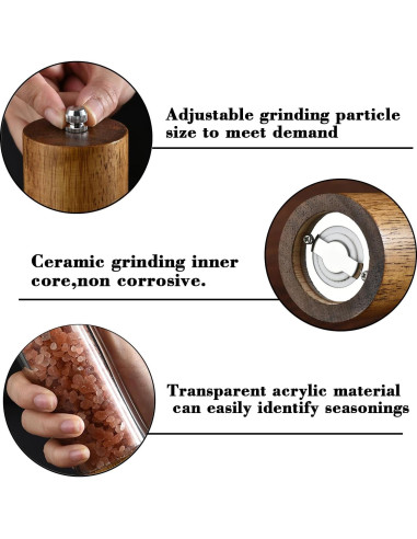 Molinillo de Sal y Pimienta Nedyfix 2Pcs Madera y Acrílico 22.7cm