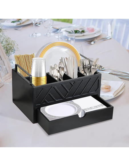 Dispensador de Platos de Papel Zecela con Cajón y 5 Compartimentos Dispensador de Platos de Papel Zecela con Cajón y 5 Compartimentos