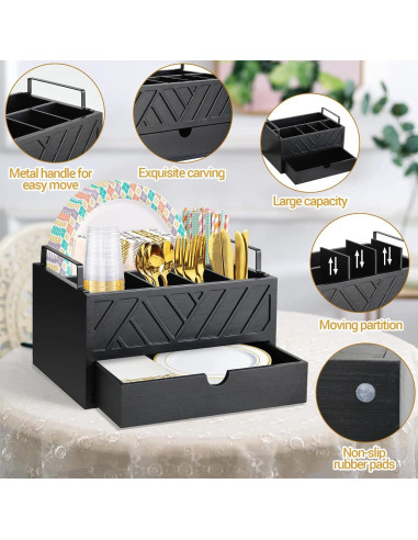 Dispensador de Platos de Papel Zecela con Cajón y 5 Compartimentos
