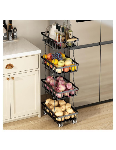 Cesta de Almacenamiento de Verduras Wisdom Star 4 Niveles Negra
