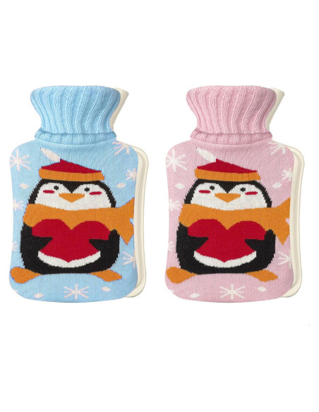 Botella de Agua Caliente DEFUNX 1L Pack 2 Pingüino Azul y Rosa Botella de Agua Caliente DEFUNX 1L Pack 2 Pingüino Azul y Rosa