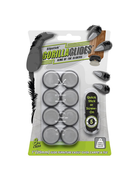 Deslizadores GorillaGlides CB253 2.54 cm para Sillas - Juego de 8 Deslizadores GorillaGlides CB253 2.54 cm para Sillas - Juego de 8