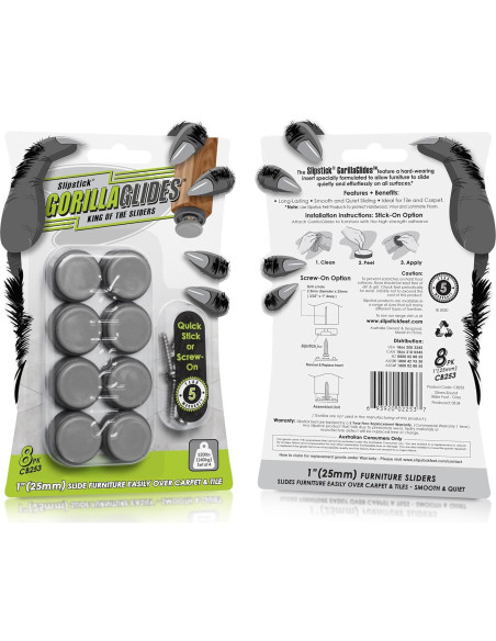Deslizadores GorillaGlides CB253 2.54 cm para Sillas - Juego de 8 Deslizadores GorillaGlides CB253 2.54 cm para Sillas - Juego de 8