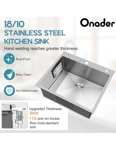 Fregadero empotrado Onader 25x22x10 cm acero inoxidable 16 ga