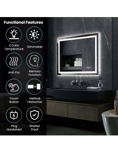 Espejo de Baño LED SumKea 121.9x91.4 cm con Control Táctil 2