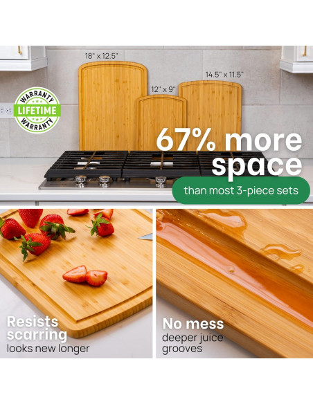 Juego de Tablas de Cortar de Bambú Greener Chef 3 Piezas Juego de Tablas de Cortar de Bambú Greener Chef 3 Piezas