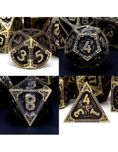 Juego de Dados D&D PJOY de Metal Dragón Antiguo con Estuche