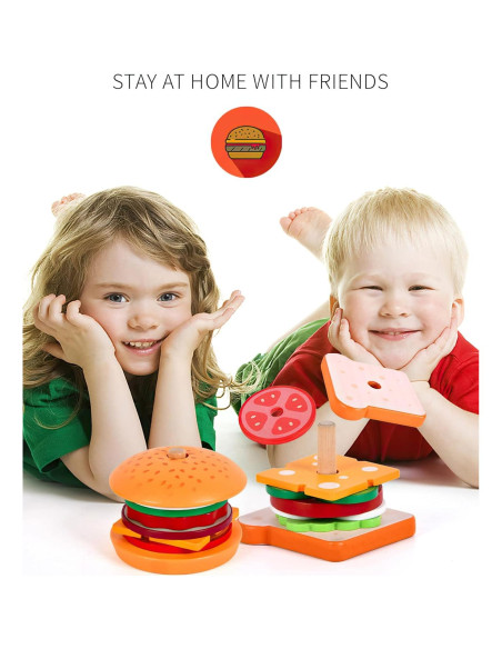 Juguete de Apilamiento Hamburguesas Madera MIKNEKE 12.7cm Juguete de Apilamiento Hamburguesas Madera MIKNEKE 12.7cm