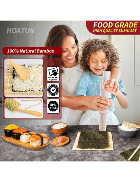 Kit de Hacer Sushi HOATUN 24 Piezas DIY con Bazooka y Esteras Kit de Hacer Sushi HOATUN 24 Piezas DIY con Bazooka y Esteras