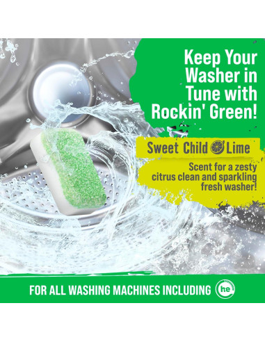 Tabletas de Limpieza para Lavadoras Rockin' Green 24 Pzas