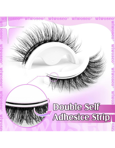 Pestañas Autoadhesivas Wiwoseo 16MM Naturales Reutilizables 3 Pares