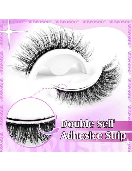 Pestañas Autoadhesivas Wiwoseo 16MM Naturales Reutilizables 3 Pares