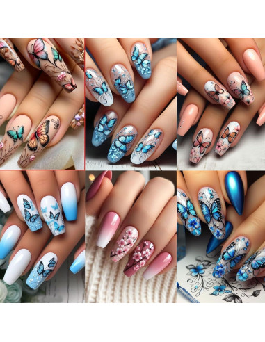 Calcomanías de Uñas 3D Mariposa Primavera YUEJIMEIGUI - 8 Hojas